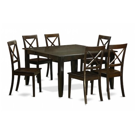 East West Furniture 7 Piece Dining Room Set-Dinette Table With Leaf and 6 Dinette Chairs PFBO7-CAP-W